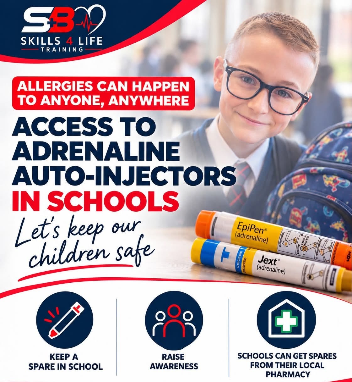Access to adrenaline auto-injectors in schools poster: let's keep our children safe